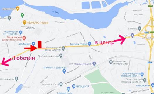 Билборд B в Песочине, 3х6  Полтавський шлях-Пісочин-вул.Шкільна-2-в центр схема