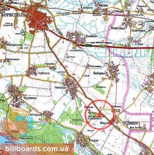 Білборд, Бігборд (Борд)  B у Київських трасах, 3х6  А/д Н-08 Бориспіль-Дніпро-Маріуполь 06, км 20+570 м, праворуч / напрямок руху на Київ; поворот на с. Старе (Цукровий завод), авт. зупинка Васильки схема