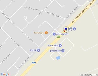 Билборд A в Гатном, 6х3  с. Чабани, початок проспекту Академіка Глушкова, траса М-05 Київ-Одеса, км 13+800 ліво, заїзд на АЗС ОККО, виїзд з Нової Лінії, навпроти представництво КЕРХЕР, АТБ схема