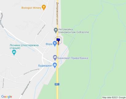 Билборд A в Лесниках (Тернопольской обл), 6х3  Дніпровське шосе, траса Н-01 "Київ-Знам'янка", км 20+550 ліво, навпроти магазину "Фора", через 250м після повороту на с. Лісники та магазину АТБ, верх схема