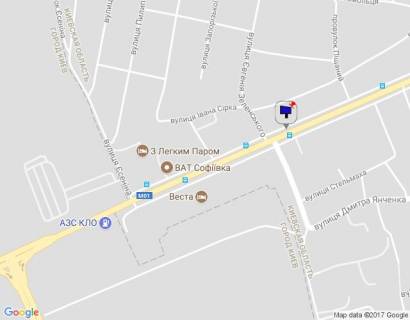 Билборд A в Бровары, 6х3  м. Бровари, вул. Київська, 29, навпроти автобусної зупинки, за 60м до перехрестя з вул. Євгенія Зеленського, за 350м до магазину "Фора", за 370м до перехрестя з вул. Єсеніна, за 450м до АЗС "КЛО" схема