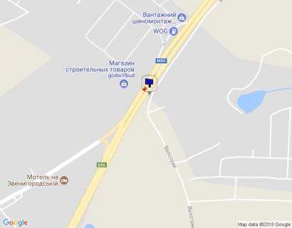 Билборд A в Вите-Почтовой, 6х3  с. Віта-Поштова, траса М-05 Київ-Одеса, км 17+985 ліво, за 150м до АЗС WOG, через 830м після повороту на с. Віта-Поштова (на вул. Садова) схема