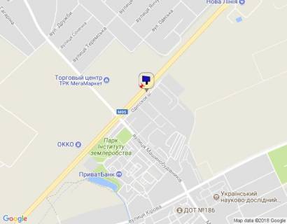 Билборд A в Гатном, 6х3  с. Чабани, траса М-05 Київ-Одеса, км 14+835 ліво, виїзд з с. Чабани, за 770м до Нової Лінії та магазину АТБ, через 110м після заїзду у МегаМаркет Гатне, через 255м після повороту на Гатне, Крюківщину, Вишневе схема