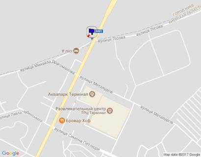 Билборд B в Бровары, 6х3  м. Бровари, вул. Київська, навпроти повороту на вул. Лісова, виїзд з м. Бровари, через 120м після ресторану "У лісі", через 200м після повороту на вул. Металургів, через 310м після ТРЦ "Термінал" та магазину "МегаМаркет", через 310м після АЗС "КЛО" схема