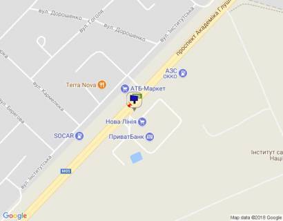 Білборд, Бігборд (Борд)  A у Гатному, 6х3  с. Чабани, початок проспекту Академіка Глушкова, траса М-05 Київ-Одеса, км 13+930 ліво, навпроти магазину АТБ, біля Нової Лінії, за 130м до АЗС ОККО, верх схема