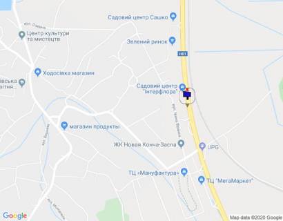 Билборд A в Ходосовке, 12х3  Дніпровське шосе, траса Н-01 "Київ-Знам'янка", км 23+270 право, за 300м до повороту на с. Ходосівку та АЗС UPG, через 70м після садового центру "Інтерфлора", правий схема