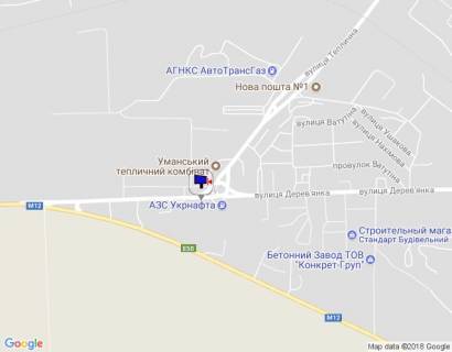 Билборд B в Умане, 6х3  м. Умань, вул. Теплична, розв'язка з вул. Дерев'янка, навпроти Уманського тепличного комбінату, за 100м до автобусної зупинки, через 50м після АЗС УКРНАФТА схема