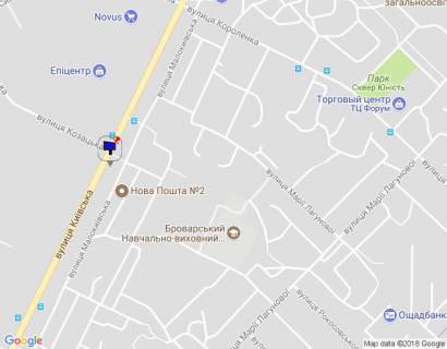 Билборд B в Бровары, 6х3  м. Бровари, вул. Київська, 302, через 180м після магазину "Епіцентр" та магазину "Novus", через 35м після повороту на вул. Козацька, за 210м до повороту до ЖК "Лісовий квартал", за 330м до магазину "Сільпо" схема