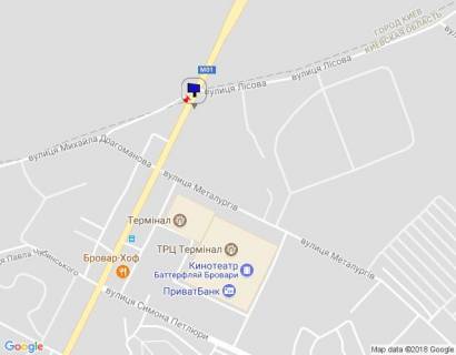 Билборд A в Бровары, 6х3   м. Бровари, вул. Київська, 326, виїзд з м. Бровари, через 80м після ресторану "У лісі", через 160м після повороту на вул. Металургів, через 270м після ТРЦ "Термінал" та магазину "МегаМаркет", через 270м після АЗС "КЛО", за 40м до повороту на вул. схема