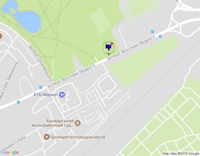 Билборд A в Бровары, 6х3  м. Бровари, вул. Ярослава Мудрого, навпроти будинку 92, біля Парку Перемоги, через 210м після АЗС КЛО, за 170м до Броварського міськрайонного центру зайнятості, за 300м до магазину АТБ та повороту на вул. Грушевського схема