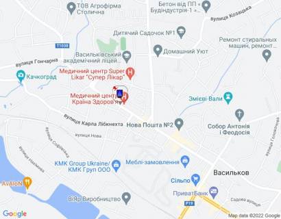 Ситилайт B в Василькове, 1,2х1,8  м. Васильків, вул. Грушевського, 26-28, перехрестя з вул. Юрія Гагаріна, біля аптеки та кафе "Старе місто", за 50м до автобусної зупинки, за 100м до повороту на вул. Карла Лібкнехта, через 250м після розв'язки з вул. Кітченка, вул. Шевченка та вул. схема