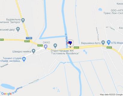 Билборд B в Ирпене, 6х3  м. Ірпінь, траса М-07 "Київ-Ковель", км 23+200 право, міст через р. Ірпінка, виїзд з міста, через 375м після АЗС ОККО, за 400м до магазину АТБ, за 450м до магазину ФОРА, верх схема