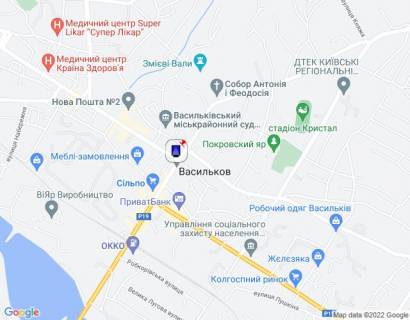 Ситилайт B в Василькове, 1,2х1,8  м. Васильків, вул. Соборна, 91, перехрестя з вул. Юних Комунарів, через 100м після перехрестя з вул. Шевченка та вул. Покровська, за 180м до повороту на вул. Володимирська та магазину "Сільпо" схема