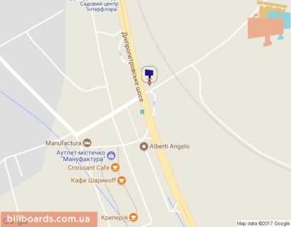 Билборд A в Ходосовке, 12х3  Дніпровське шосе, траса Н-01 "Київ-Знам'янка", км 23+650 ліво, поворот на с. Ходосівку, біля АЗС UPG, через 150м після ТЦ "МегаМаркет", лівий схема