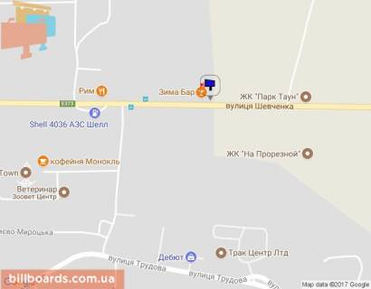 Билборд B в Буче, 6х3  м. Буча, траса М-07 "Київ-Ковель", км 25+850 право, вул. Шевченка, виїзд з Бучі, ресторан "Зима Бар", ресторан "Рим", верх схема