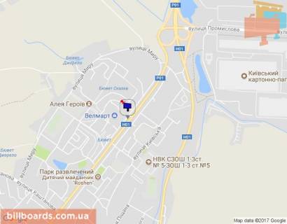 Білборд, Бігборд (Борд)  B у Обухові, 6х3  м. Обухів, вул. Київська, 119, поворот до супермаркету "Велмарт", автобусна зупинка "Піщана" схема