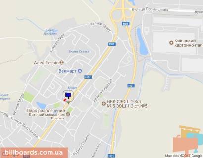 Білборд, Бігборд (Борд)  A у Обухові, 6х3  м. Обухів, вул. Київська, 144, біля дитячого майданчику "Рошен" схема