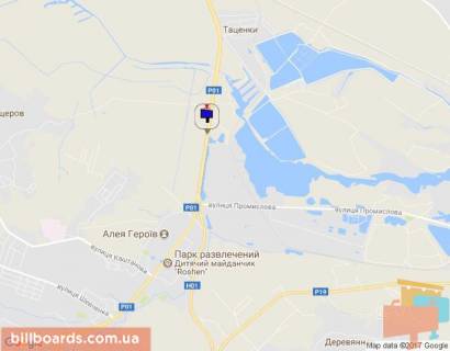 Билборд A в Обухове, 6х3  Дніпровське шосе, траса Н-01 "Київ-Знам'янка", км 42+100 право, за 150м до повороту до ТОВ Інтерфом схема