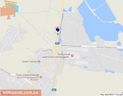 Билборд A в Обухове, 12х3  Дніпровське шосе, траса Н-01 "Київ-Знам'янка", км 43+000 право, за 100м до розв'язки на м. Обухів та м. Українка, в'їзд в м. Обухів з м. Київ, правий схема