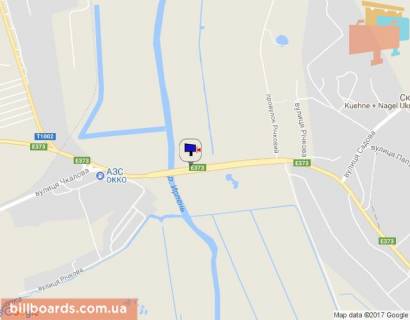 Билборд A в Ирпене, 8х4  траса М-07 "Київ-Ковель", км 23+150 право, міст через р. Ірпінка, в'їзд у місто, за 425м до АЗС ОККО схема