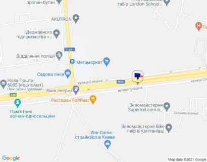 Билборд B в Капітанівке, 6х3  с. Капітанівка, траса М-06 "Київ-Чоп" (Житомир), км 24+500 ліво, за 320м до АЗС АМІС та повороту на Ворзель, за 180м до Мега Маркету схема