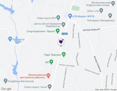 Билборд A в Василькове, 6х3  м. Васильків, вул. Декабристів, 117, біля магазину плитки, навпроти автомийки, через 170м після повороту на вул. Миколи Бурки, за 40м до повороту на вул. Авіаторів схема