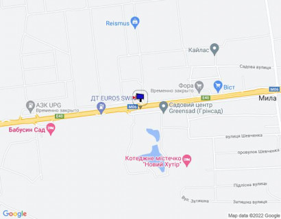 Білборд, Бігборд (Борд)  A у Міла, 6х3  с. Мила, траса М-06 "Київ-Чоп" (Житомир), км 26+800 ліво, біля садового центру, за 550м до магазину "Фора", через 625м після АЗС GLUSCO схема