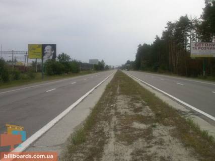 Билборд B в с. Новые Безрадичи, 6х3  Дніпровське шосе, траса Н-01 "Київ-Знам'янка", км 35+600 ліво, за 520м до з/д станції, через 780м після повороту на с. Нові Безрадичі схема