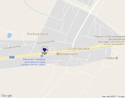 Білборд, Бігборд (Борд)  B у Любимівці, 6х3  с. Любимівка, траса М-06 "Київ-Чоп" (Житомир), км 33+500 ліво, садовий центр "Лізгард", 1,8км до повороту на с. Бузова схема