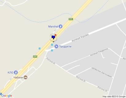 Билборд B в Чабаны, 6х3  с. Чабани, траса М-05 Київ-Одеса, км 16+485 ліво, біля автобусної зупинки, навпроти заїзду на АЗС Marshal, через 405м після АЗС UPG, за 80м до повороту на вул. Кірова схема