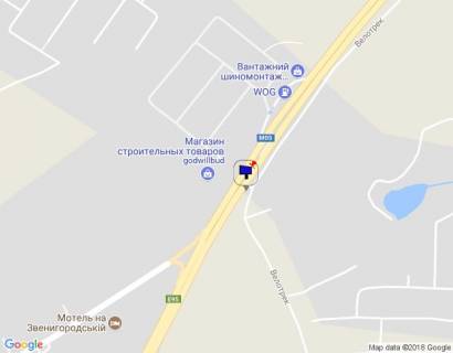 Билборд B в с. Вита-Почтовая, 6х3  с. Віта-Поштова, траса М-05 Київ-Одеса, км 17+985 ліво, через 150м після АЗС WOG, за 830м до повороту на с. Віта-Поштова (на вул. Садова) схема