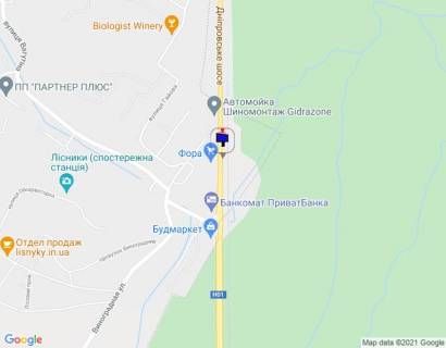 Білборд, Бігборд (Борд)  B у с. Лісники, 6х3  Дніпровське шосе, траса Н-01 "Київ-Знам'янка", км 20+550 ліво, навпроти магазину "Фора", за 250м до повороту на с. Лісники та магазину АТБ, низ схема