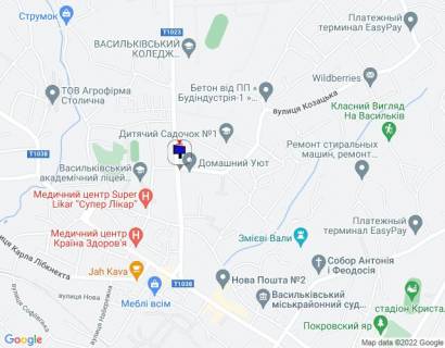 Билборд B в Василькове, 6х3  м. Васильків, вул. Декабристів, 28, перехрестя з вул. Ватутіна, навпроти магазину "Фора", через 150м після повороту на вул. Черняхівського, за 250м до перехрестя з вул. Шевченка та магазину "ЕКО-Маркет" схема