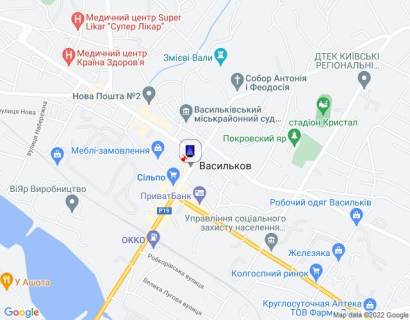 Ситилайт B в Василькове, 1,2х1,8  м. Васильків, вул. Соборна, 60, біля магазину "Фокстрот", за 70м до перехрестя з вул. Юних Комунарів, за 150м до перехрестя з вул. Шевченка та вул. Покровська, через 130м після повороту на вул. Володимирська та магазину "Сільпо" схема