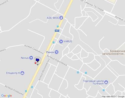 Билборд B в Бровары, 6х3   м. Бровари, вул. Київська, навпроти будинку 310, біля магазину "Епіцентр" та магазину "Novus", через 50м після автобусної зупинки, через 255м після повороту на вул. Козацька, через 500м після повороту до ЖК "Лісовий квартал", за 100м до повороту на схема