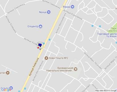 Билборд B в Бровары, 6х3  м. Бровари, вул. Київська, навпроти будинку 302, за 170м до магазину "Епіцентр" та магазину "Novus", за 25м до повороту на вул. Козацька, через 220м після повороту до ЖК "Лісовий квартал", через 340м після магазину "Сільпо" схема