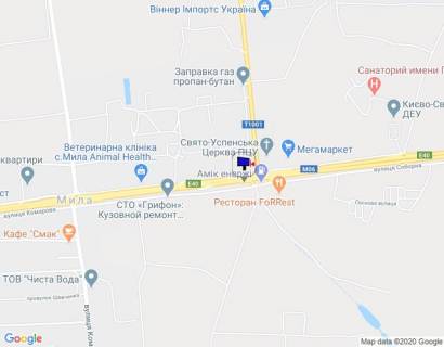 Билборд B в Миле, 6х3  с. Мила, траса М-06 "Київ-Чоп" (Житомир), км 25+000 ліво, після АЗС АМІС, біля клініки Спиженко схема