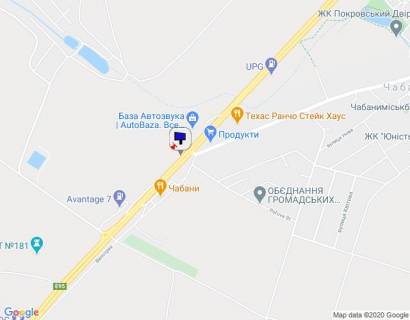 Билборд B в Чабаны с. Чабани, траса М-05 Київ-Одеса, км 16+630 право, заїзд до АТБ Маркету, біля автобусної зупинки, за 170м до заїзду на  АЗС Marshal, через 160м після АЗС КЛО схема