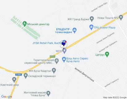 Білборд, Бігборд (Борд)  A у Бучі, 6х3  м. Буча, траса М-07 "Київ-Ковель", км 30+120 право, вул. Нове Шосе, біля ТЦ Модуль та магазину Фокстрот, навпроти АЗС WOG, через 500м після ТРЦ Avenir Plaza, через 250м після магазину Епіцентр, за 120м до повороту на вул. Депутатська схема