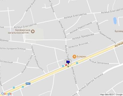 Билборд A в Бровары, 6х3  м. Бровари, вул. Київська, 90, біля повороту на вул. Сєрова та магазину "Фора", біля автобусної зупинки, за 180м до повороту на вул. Запорізька схема