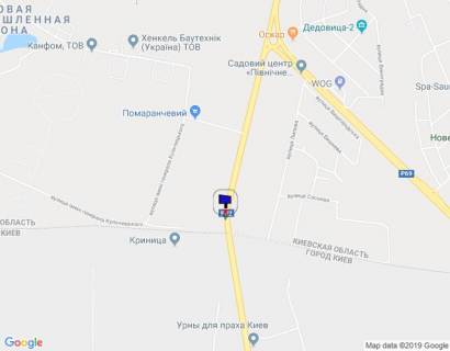 Билборд B в Вышгороде, 6х3  Траса Р-02 "Київ-Іванків-Овруч", км 18+820 ліво, в'їзд в м. Вишгород з площі Шевченка, за 400м до повороту на завод SANDORA та HENKEL-Україна схема