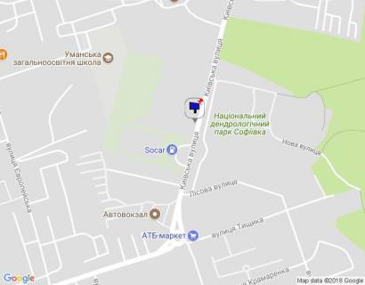 Билборд A в Умане м. Умань, вул. Київська, за 60м до АЗС SOCAR, за 200м до повороту на вул. Лісова, через 125м після повороту на вул. Нова, низ схема