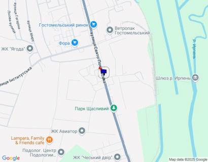 Білборд, Бігборд (Борд)  A у Гостомелі, 6х3  смт. Гостомель, вул. Свято-Покровська, 3-А, біля перетину з вул. Вербицького схема