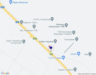 Билборд B в Калиновке, 6х3  с. Калинівка, траса М-01 "Київ-Чернігів-Нові Яриловичі", км 35+000 право, об'їзд м. Бровари, за 150м до повороту на вул. Броварська та Рабен Україна, за 600м до Бауміт-Україна схема