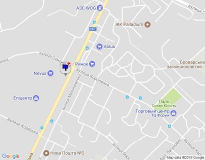 Билборд A в Бровары м. Бровари, вул. Київська, навпроти будинку 316, біля Епіцентру та магазину Novus, через 50м після розвилки з вул. Василя Симоненка та вул. Короленка, за 100м до автобусної зупинки схема