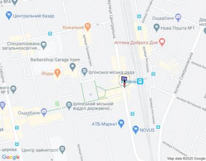 Призма A в Ирпене м. Ірпінь, вул. Центральна, навпроти вокзала, через 30м після повороту на вул. Шевченка, за 30м до ТРЦ "Ірпінь Сіті"  - 277562 схема