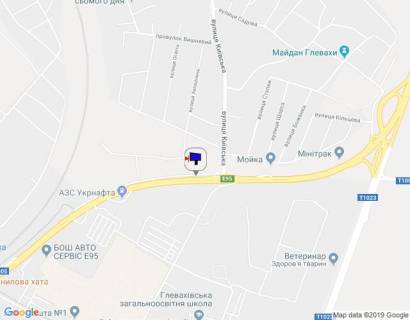 Билборд B в Глевахе, 6х3  смт. Глеваха, траса М-05 Київ-Одеса, км 27+250 право, виїзд з вул. Київська на Одеську трасу, автобусна зупинка, через 310м після АЗС Укрнафта, за 760м до розв'язки на м. Васильків, низ схема