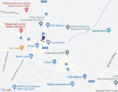 Сiтiлайт B у Василькові, 1,2х1,8  м. Васильків, вул. Декабристів, 1, за 70м до автобусної зупинки, за 170м до перехрестя з вул. Шевченка та магазину "Еко-Маркет", через 55м після перехрестя з вул. Грушевського схема