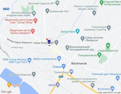 Ситилайт A в Василькове, 1,2х1,8  м. Васильків, вул. Грушевського, 21, біля магазину "Сільпо" та "COMFY", через 50м після повороту на вул. Гоголя, через 100м після повороту на вул. Декабристів, за 125м до відділення ПУМБ та автобусної зупинки схема