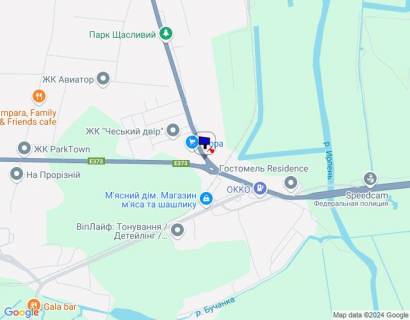 Билборд B в Гостомеле, 6х3  м. Гостомель, вул. Свято-Покровська, навпроти №26, перед ЖК "Чеський Двір", парковка Фора, KFC схема